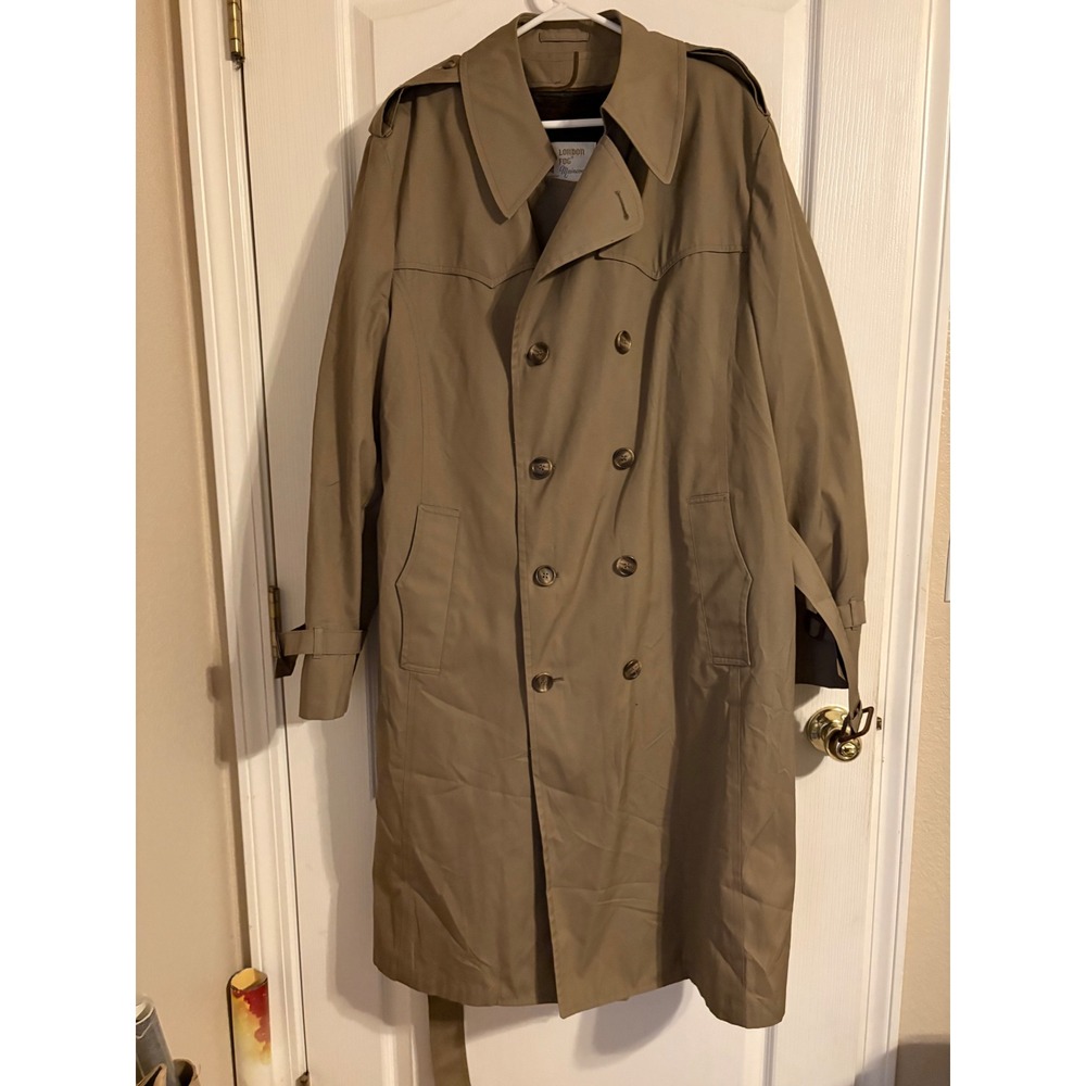 London Fog Trench Coat Womens 44 Long Tan Double Breasted Belted Maincoats